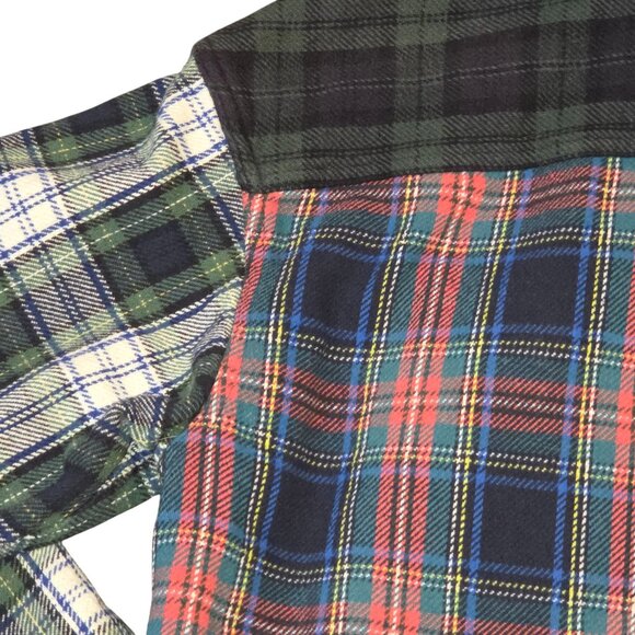 Flannel Plaid Multi Patch Shacket Shirt American Eagle Outfitter Size Medium - Picture 10 of 16